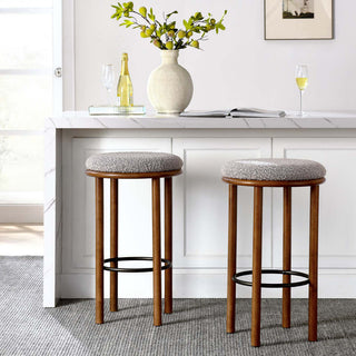 Fable Boucle Fabric Bar Stools - Set of 2 - Walnut Taupe