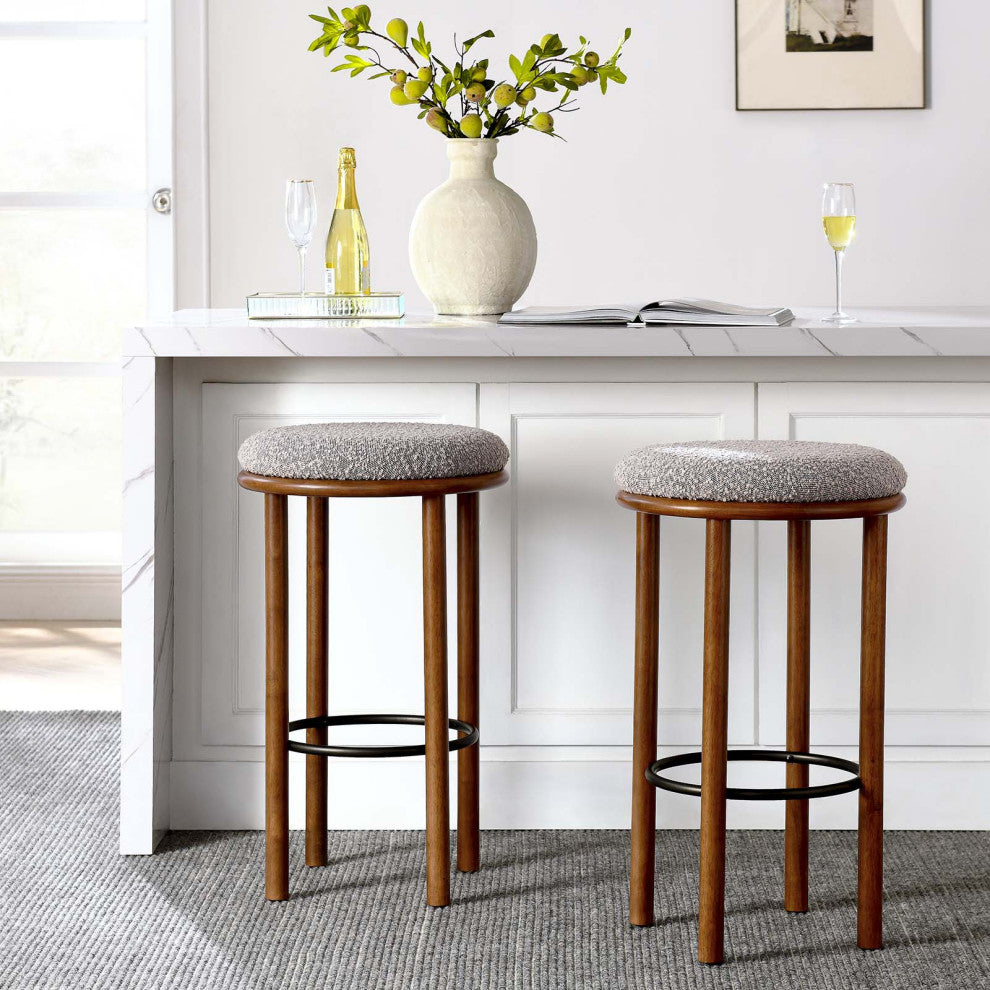 Fable Boucle Fabric Bar Stools - Set of 2 - Walnut Taupe