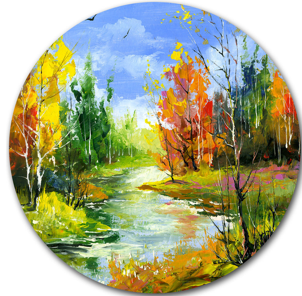 Fusion Of Autumn Shades, Landscape Round Wall Art, 11"