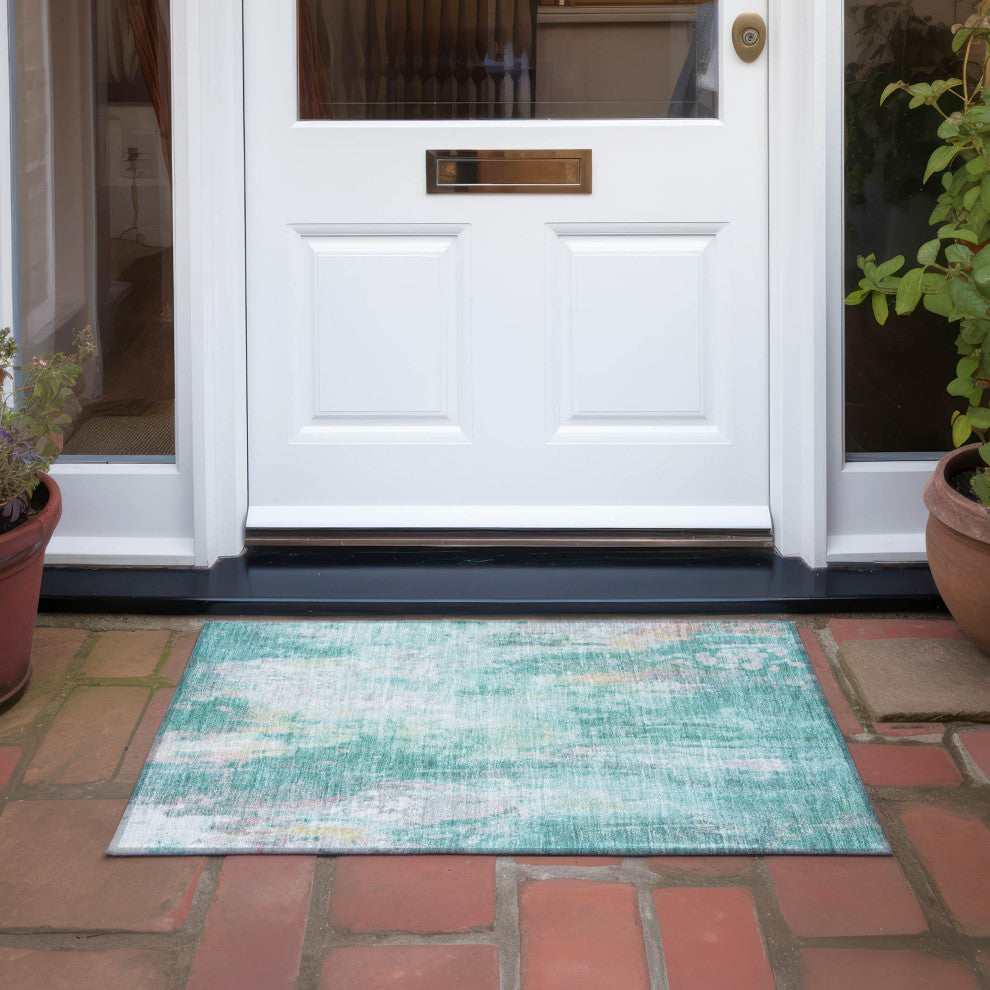 Machine Washable Indoor/Outdoor Chantille ACN1640 Teal 1'8" x 2'6" Rug