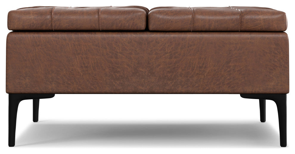 Laura Mid Century Lift Top Storage Ottoman, Distressed Saddle Brown