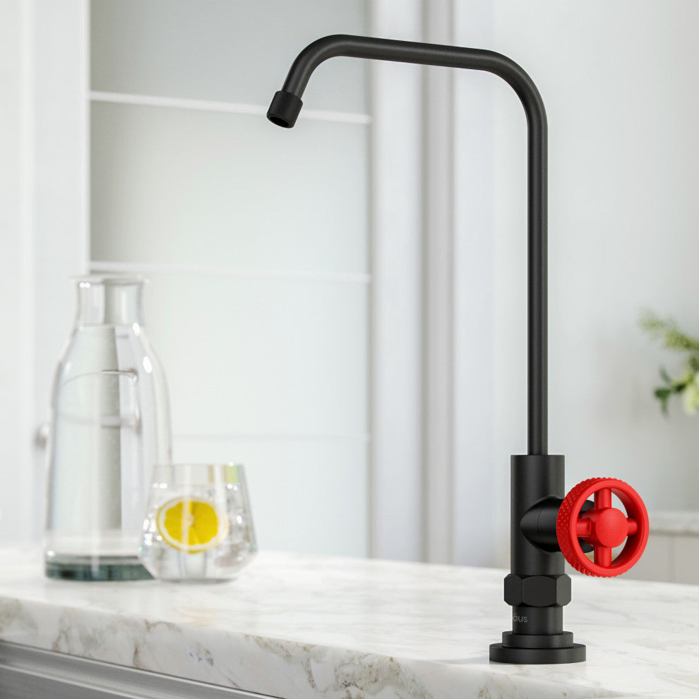 Purita Drinking Water Dispenser Beverage Kitchen Faucet, Matte Black/ Red