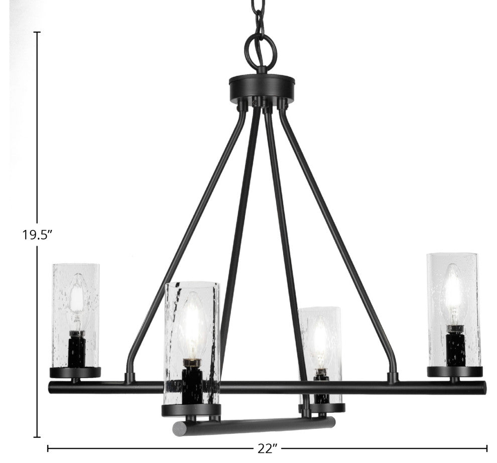 Trinity 4 Light Chandelier Shown, Matte Black Finish, 2.5" Clear Bubble Glass