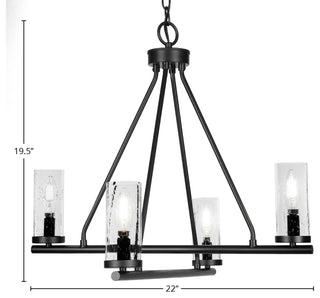 Trinity 4 Light Chandelier Shown, Matte Black Finish, 2.5" Clear Bubble Glass
