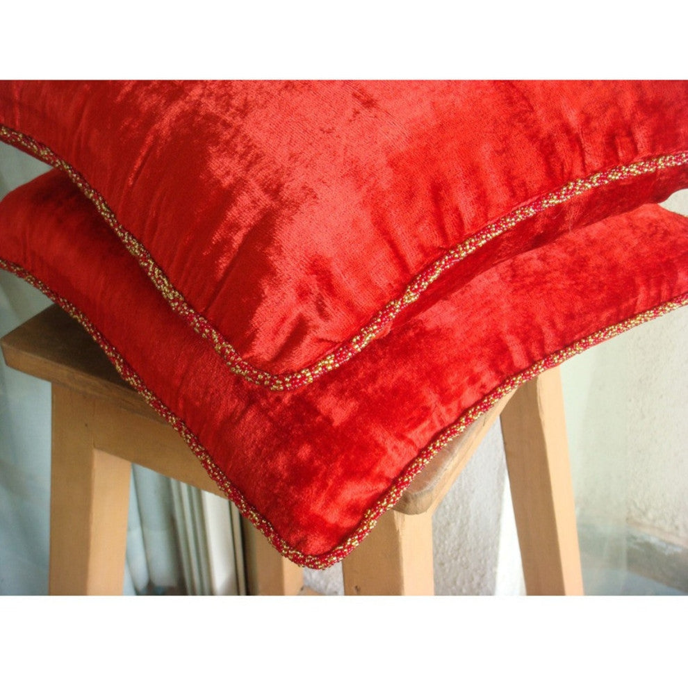Red Velvet Velvet Cushion Cover 20"x20" Throw Pillow Cover - Red Shimmer