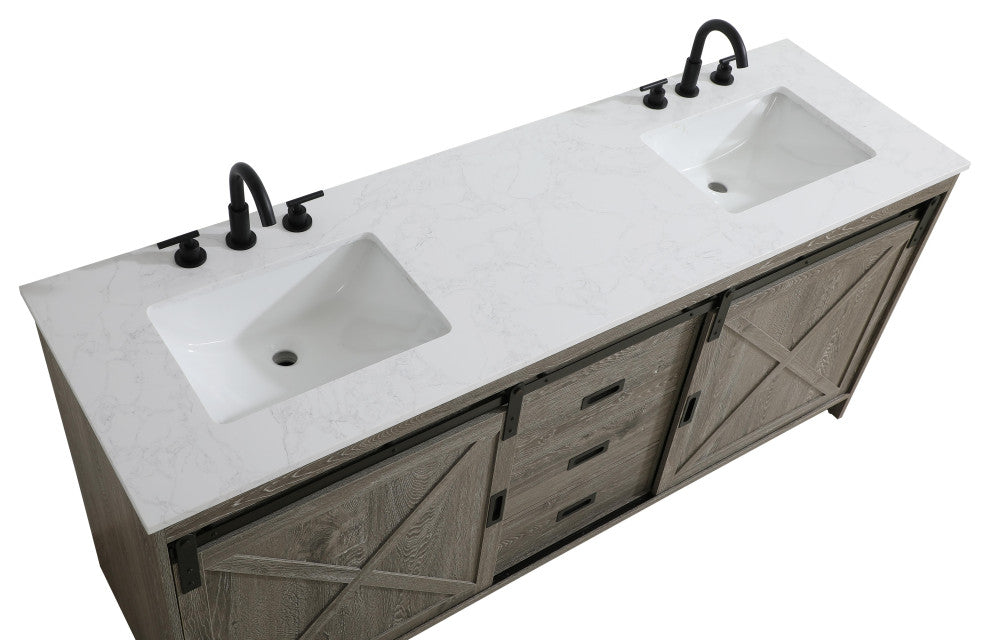 Home Living 72" Double Bathroom Vanity, Rustic Grey