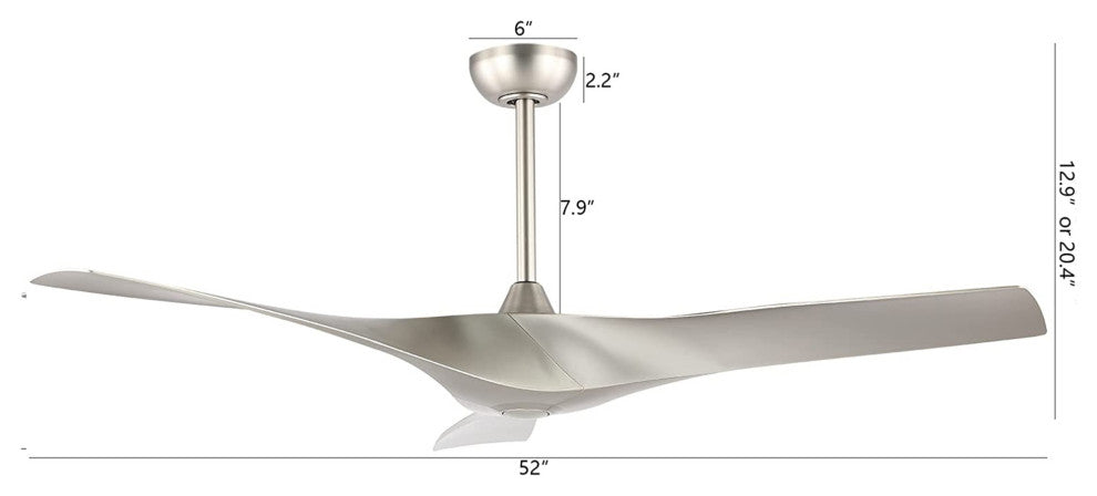 52" Reversible DC Motor Propeller Ceiling Fan With Remote Control, Brushed Nickel