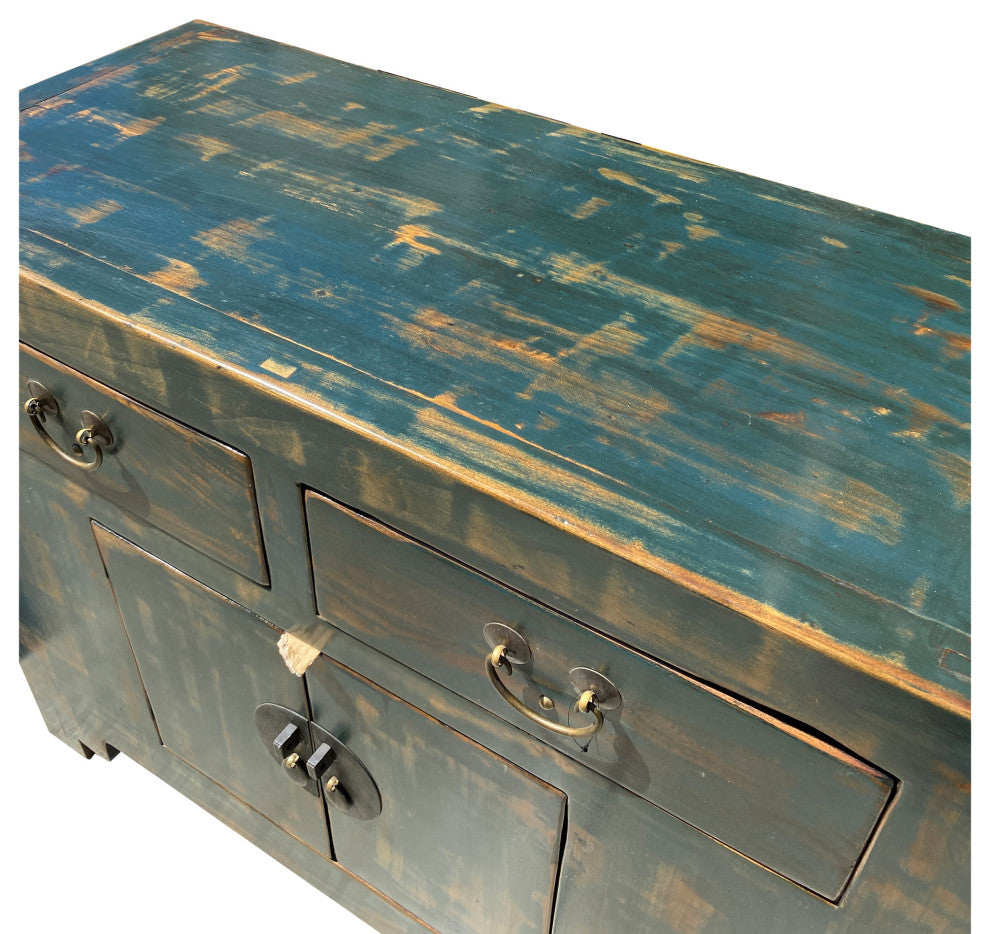 Oriental Distressed Teal Green Blue Credenza Sideboard Table Cabinet Hcs6147