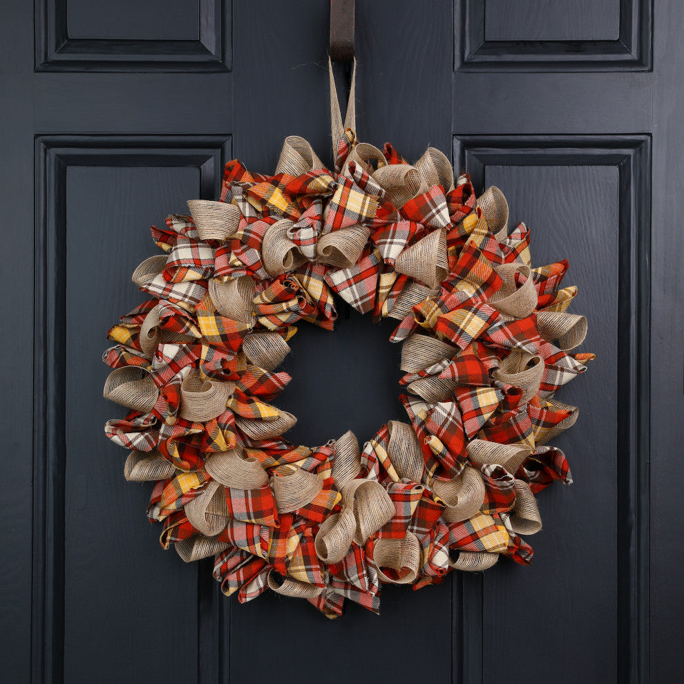 18.5"D Fall Fabric Plaid Wreath