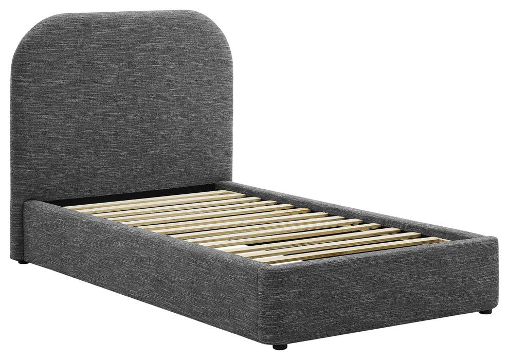 Keynote Upholstered Fabric Curved Twin Platform Bed, Heathered Weave Slate