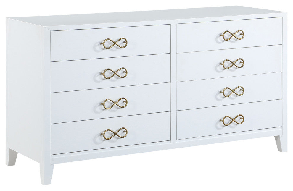 Bernie Contemporary White Dresser with Gold Handles