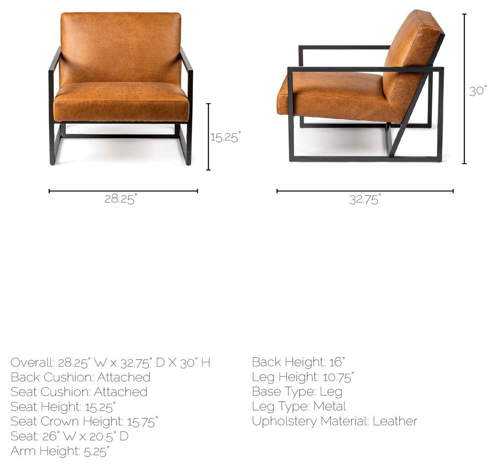 Armelle Genuine Leather With Solid Iron Frame Accent Chair