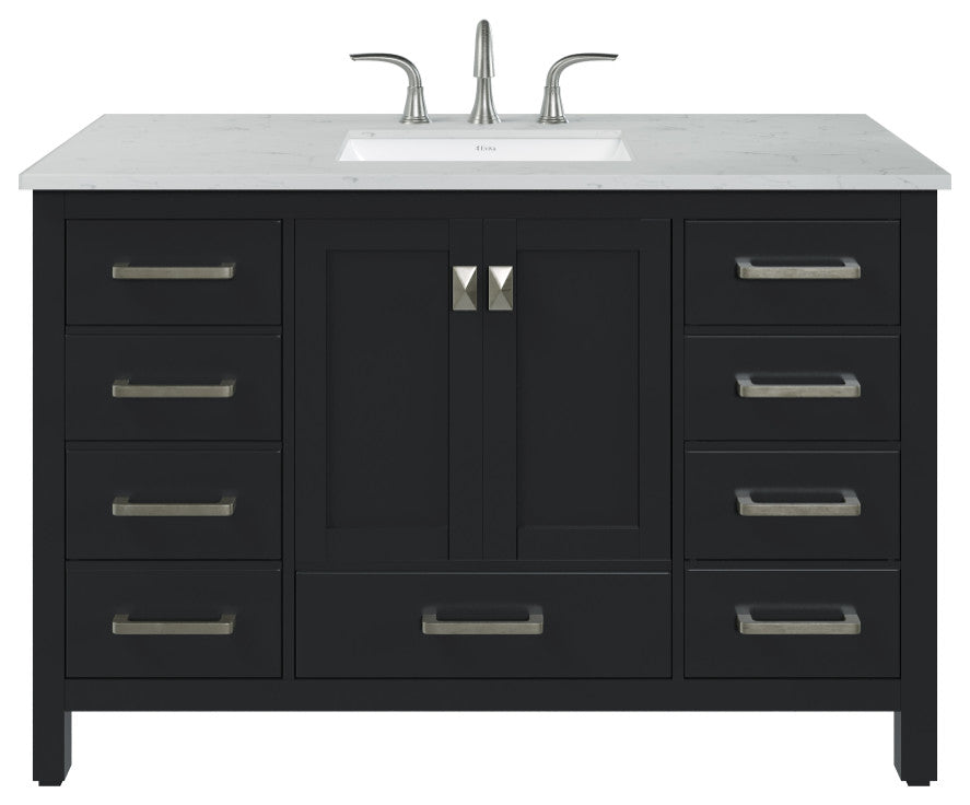 Eviva Aberdeen 48"Wx22"D Bathroom Vanity, White Carrara Quartz Countertop