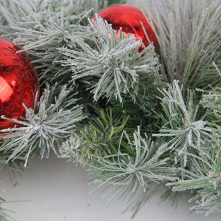 24" Flocked Pine, Red Ball, Berries & Silver Cedar Artificial Christmas Wreath