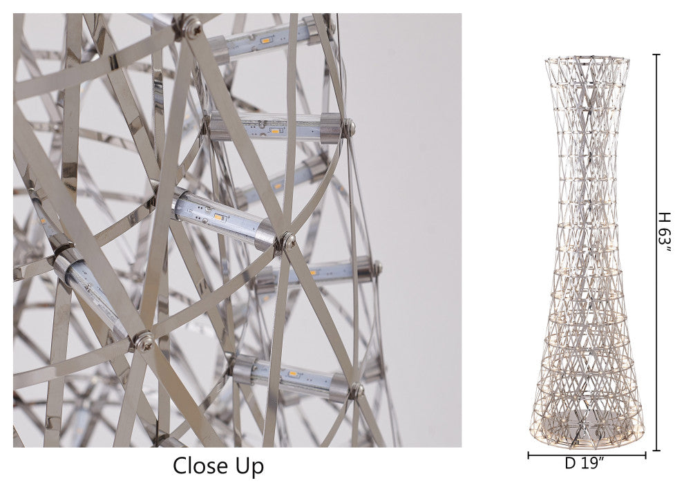 LED Silver Geometric Cage Floor Lamp, Chrome