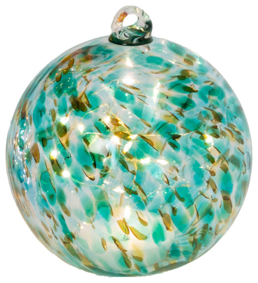 8" Solar Lighted Turquoise Handblown Glass Sphere