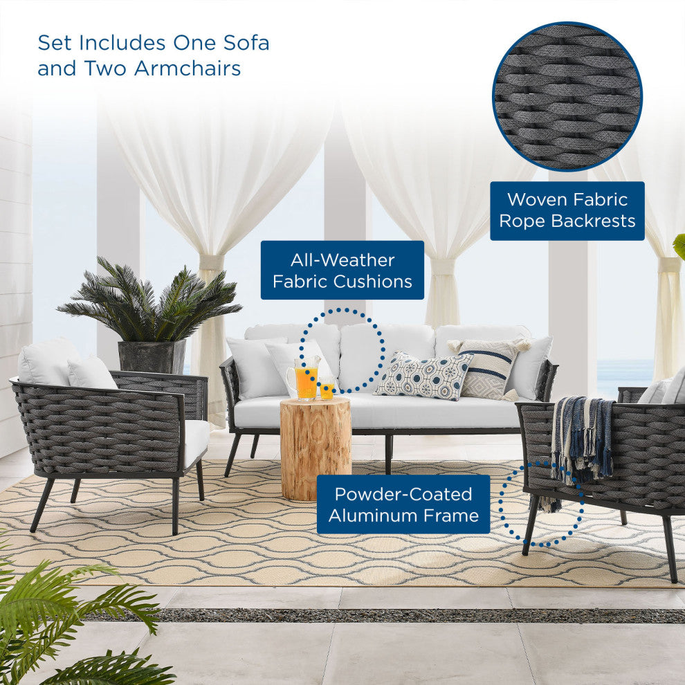 Lounge Sectional Sofa Chair Set, White, Aluminum, Modern, Outdoor Hospitality