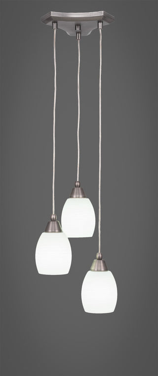 Europa 3-Light Cluster Pendalier, Brushed Nickel/White Linen
