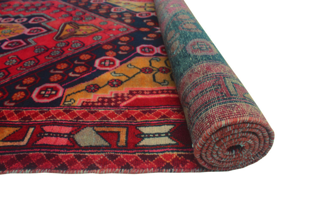 Fine Vintage Distressed Melek Red/Navy Runner, 4'3x9'11