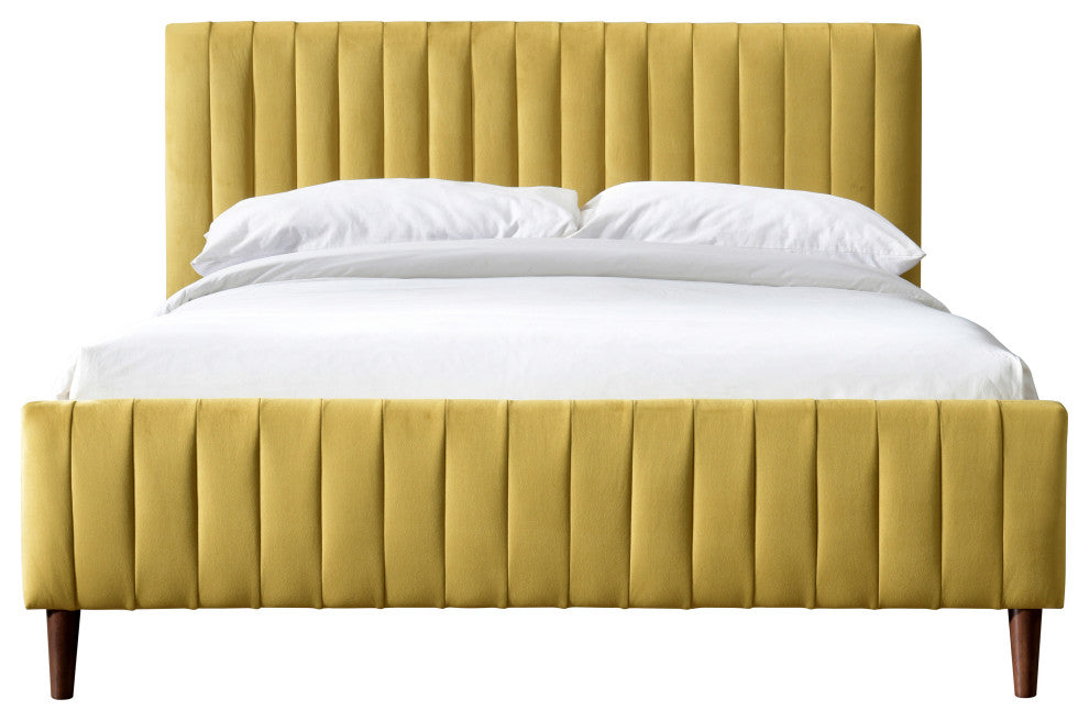 Omax Decor Spencer Upholstered Platform Bed, Gold Velvet, Queen
