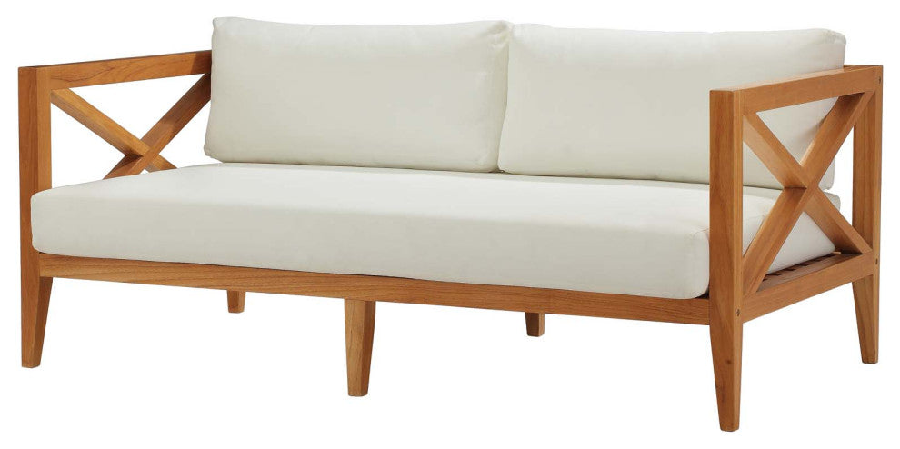 Modern Designer Outdoor Patio Garden Furniture Lounge Sofa, Wood, Natural White