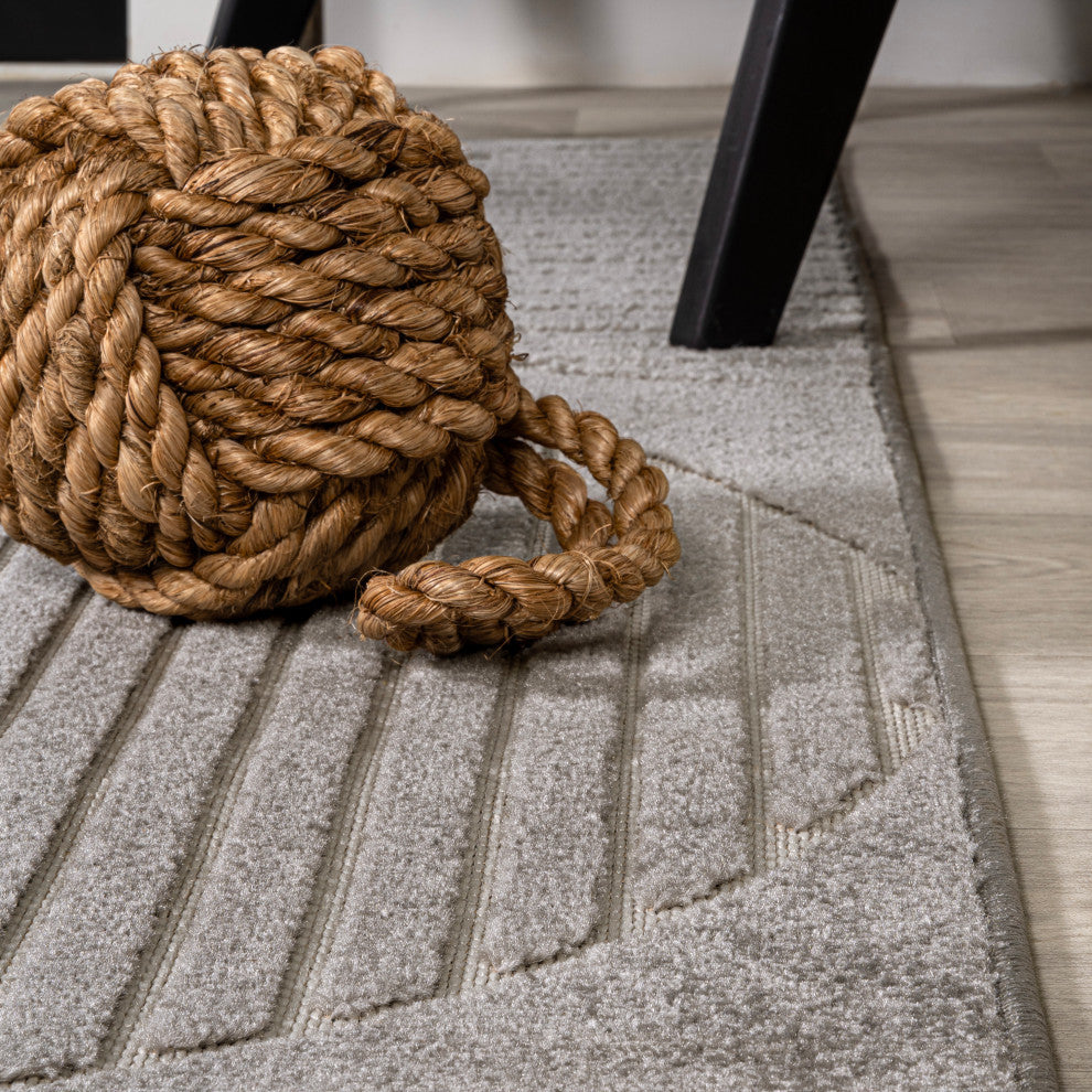 High-Low Arch Scandi Striped Gray/Cream 4 ft x 6 ft Indoor/Outdoor Area Rug