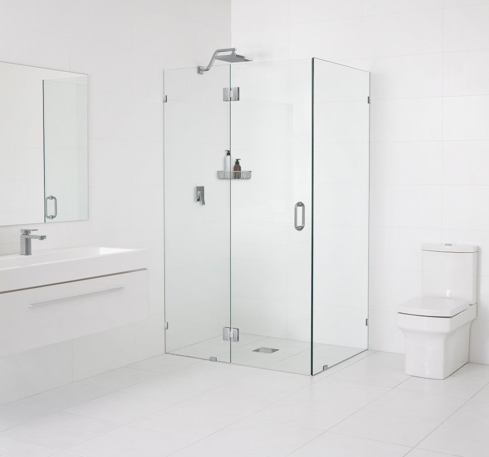 78"x60"x43" Frameless 90 Degree Shower Enclosure Glass Hinge, Brushed Nickel