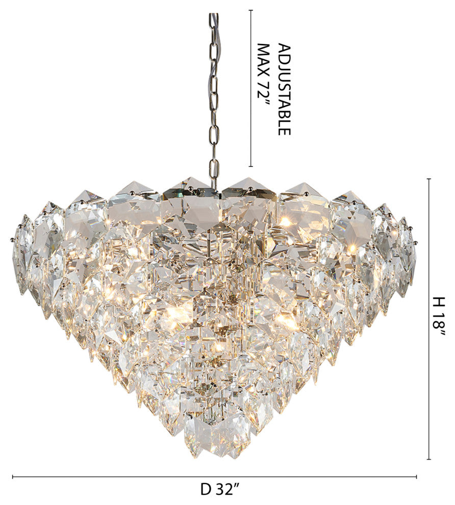 15-Light Chrome Steel Chandelier With Clear Crystals