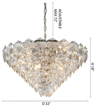 15-Light Chrome Steel Chandelier With Clear Crystals