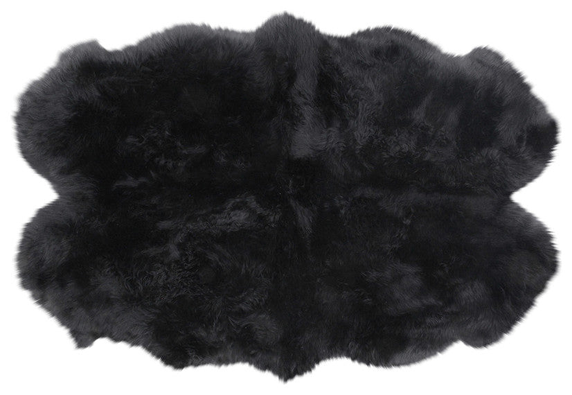 Modern Sheepskin Quarto Pelt 3'x5' Rug, Black