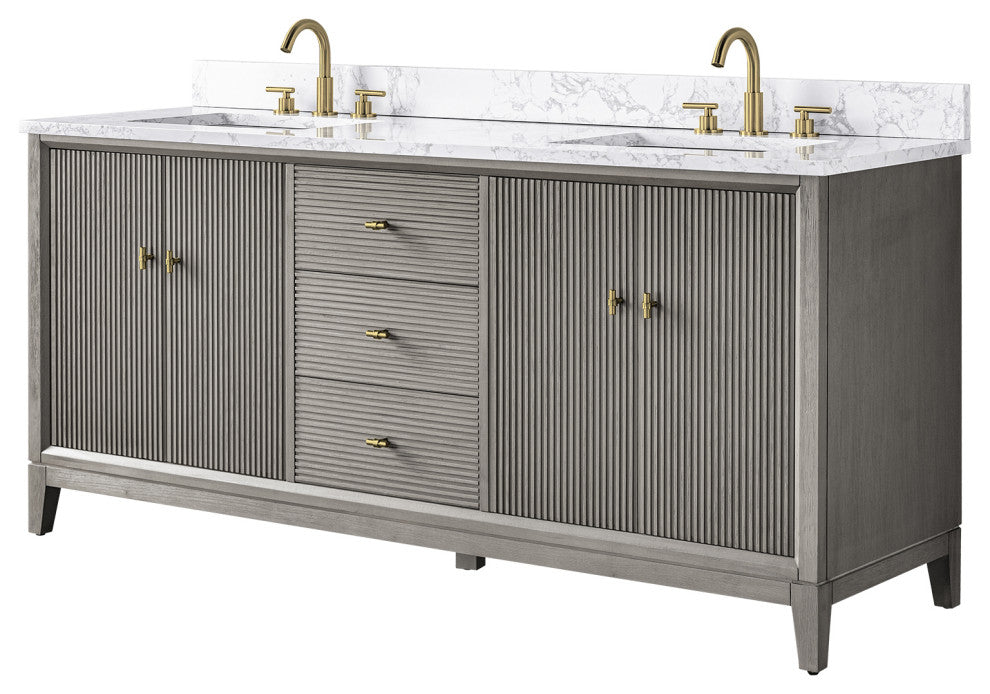 Vanity Art Bathroom Vanity with Engineered Marble Top and Sink, Driftwood Gray, 72" (Double Sink), Golden Brushed