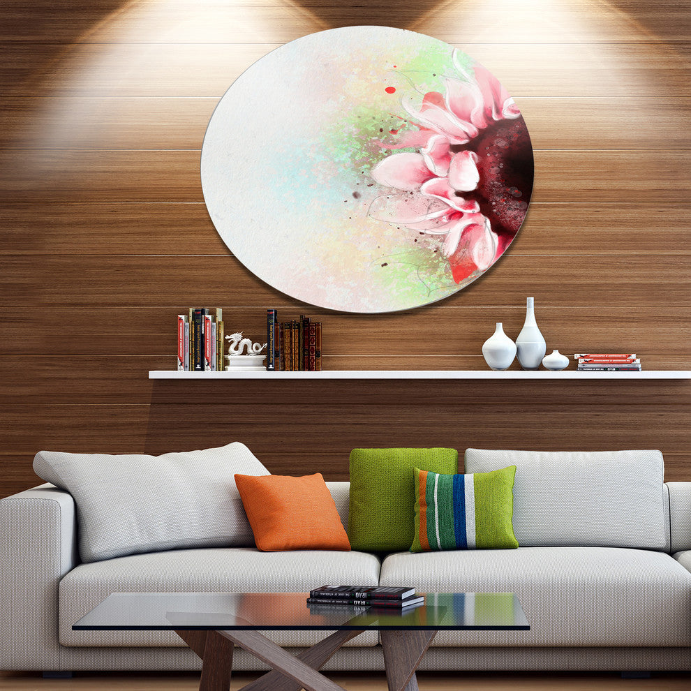 Beautiful Pink Sunflower Watercolor, Flowers Round Metal Wall Art, 36"
