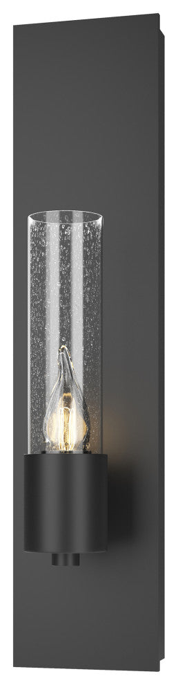 Pillar 1 Light Sconce, Black Finish, Seeded Clear Glass