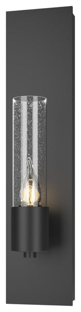 Pillar 1 Light Sconce, Black Finish, Seeded Clear Glass