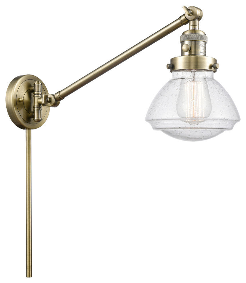 Olean 1-Light Swing Arm, Antique Brass, Seedy
