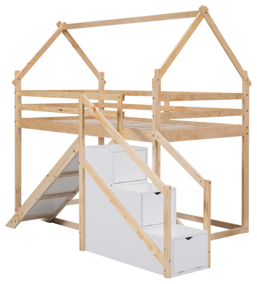 Gewnee Twin over Twin House Loft or Bunk Bed