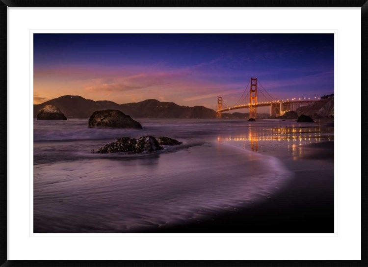 "Golden Gate Bridge Fading Daylight" Framed Digital Print by Mike Leske, 44x32"