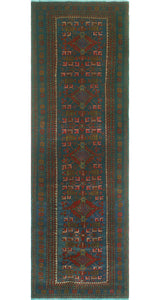 Semi-Antique Collin Navy/Red Runner, 3'4x10'5