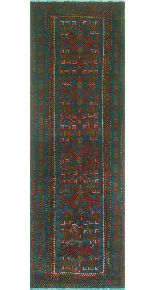 Semi-Antique Collin Navy/Red Runner, 3'4x10'5