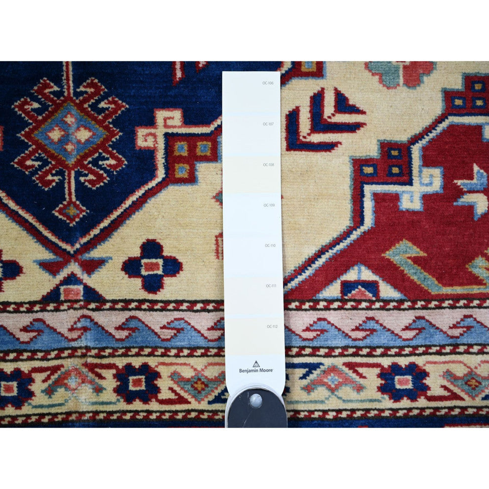 Feather White Afghan Weave Super Kazak Pure Wool Oriental Rug, 6'9"x9'4"