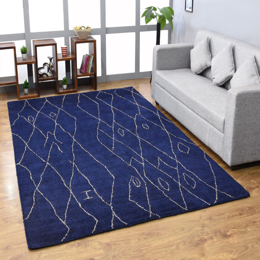 HAND KNOTTED LOOM SILK ECO-FRIENDLY AREA RUG-9'x12',Rectangle,Blue,Geometric