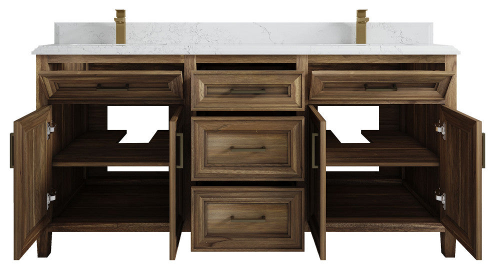 Santa Monica 72 Double Sink Bath Vanity in Graywashed Teak 1.5" Empira Quartz