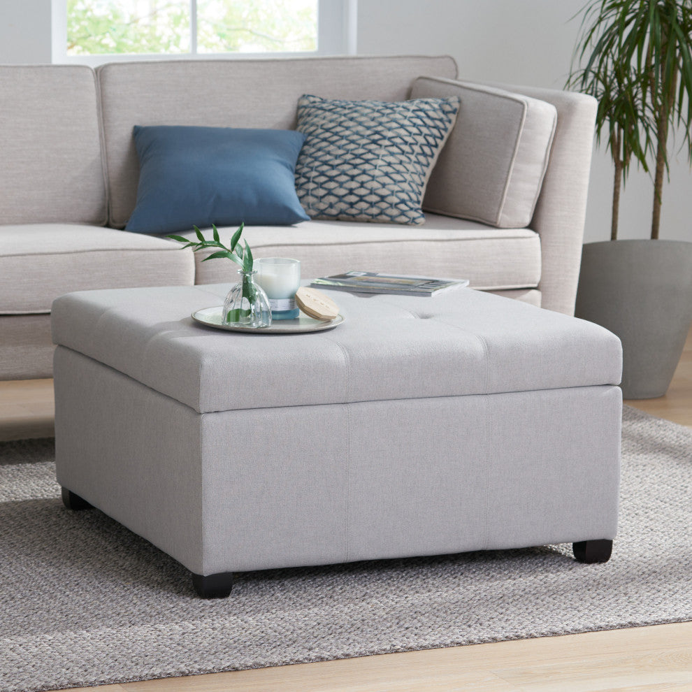 GDF Studio Carlyle Fabric Storage Ottoman, Light Gray Fabric