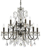 Butler 12 Light Chandelier in English Bronze with Hand Cut Crystal