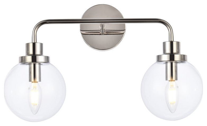 Helen 2-Light Bath Sconce, Polished Nickel With Clear Shade