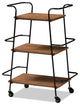 Endika Industrial Black and Walnut 3-Tier Small Mobile Wine Bar Cart