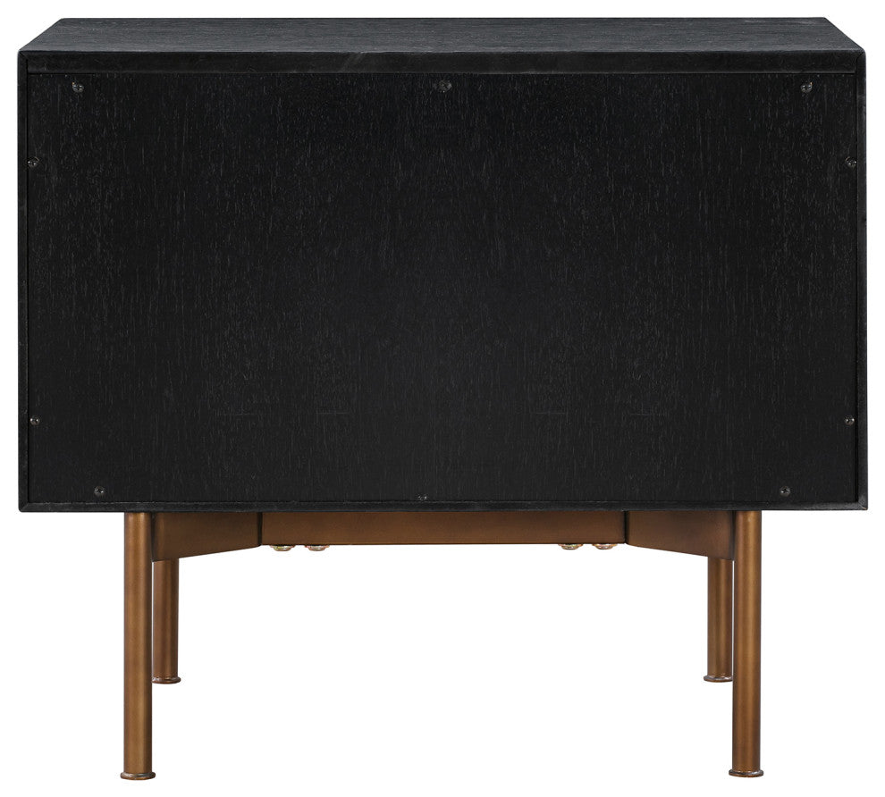 Carnaby 2 Drawer Nightstand, Black Brushed Oak And Bronze
