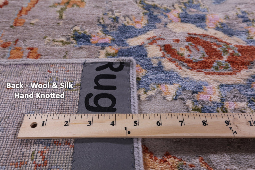 7' 11" X 9' 10" Persian Sickle Leaf Design Hand Knotted Wool & Silk Rug - Q15805