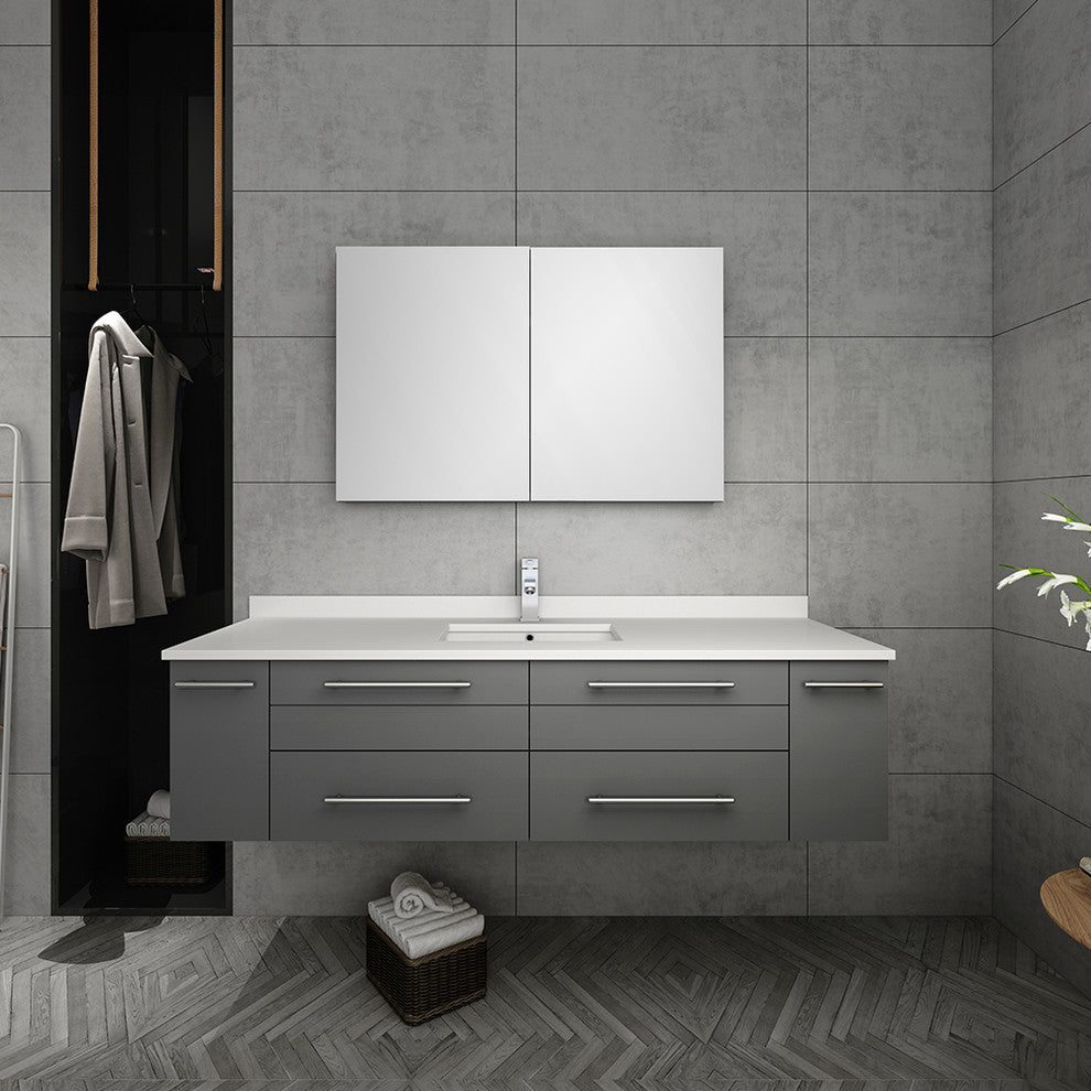 Fresca Lucera 60" Wall Hung Single Sink Bathroom Vanity With Medicine Cabinet