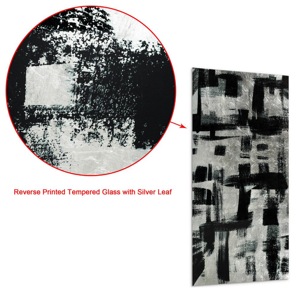 Jam Session Abstract Wall Art Reverse Printed Tempered Glass With Silver Leaf